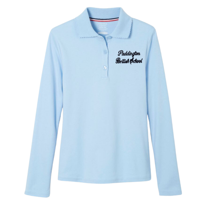 Girls' Long Sleeve Pale Blue Pique Polo